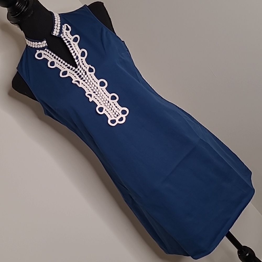 Mudpie sz S cotton lace blue dress
